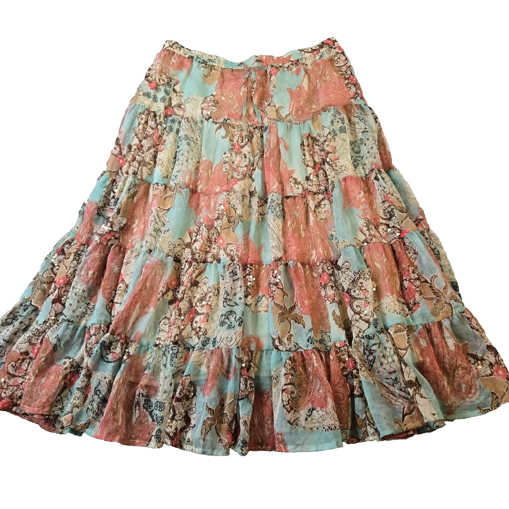 Rampage Junior's Midi Tiered Flare Gauze‎ Skirt Lined Pull On Elastic Waist 13